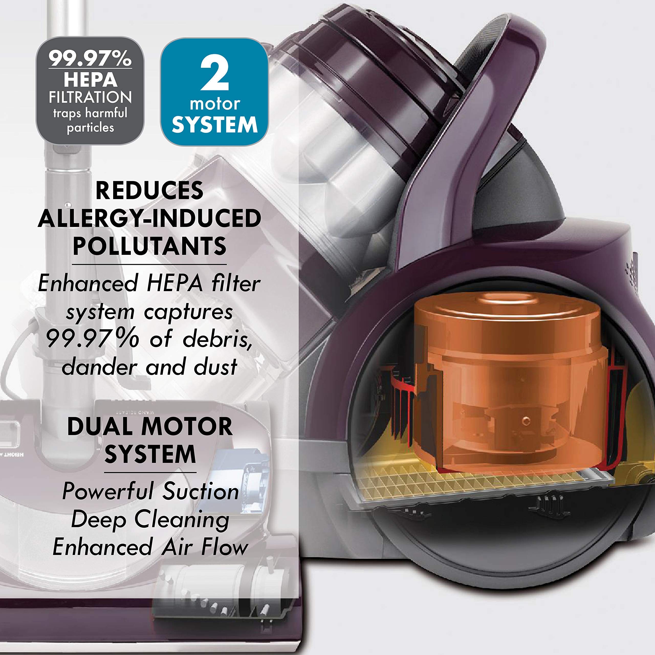 Kenmore 22614 Pet Friendly Lightweight Bagless Compact Canister Vacuum with Pet Powermate, HEPA, Extended Telescoping Wand, Retractable Cord and 2 Cleaning Tools-Purple - Image 3