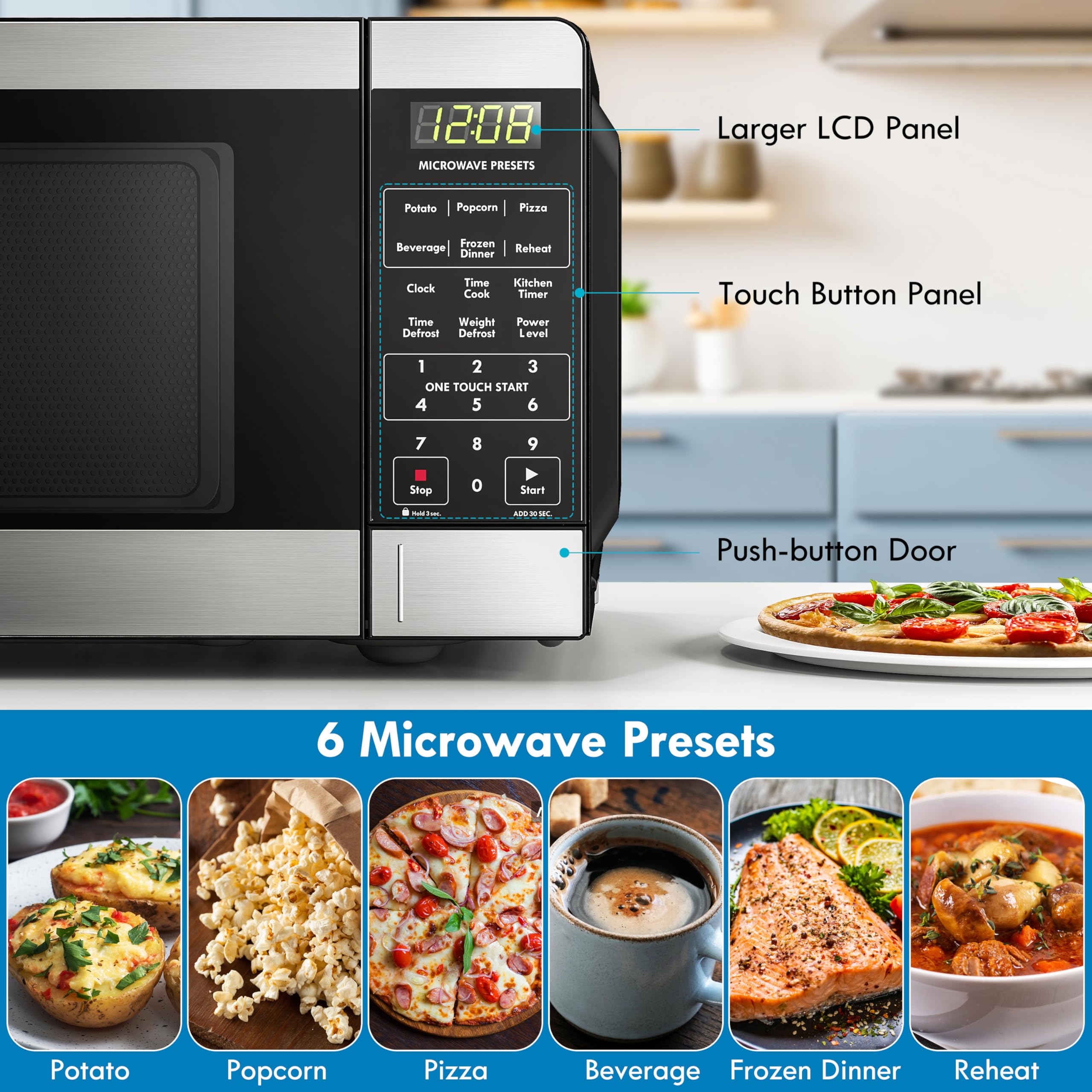 Kenmore Countertop Microwave, 6 Auto-Preset Menus, Child Lock, Defrost & Express Cooking Features, 900 Watt, .9 Cu Ft, Stainless Steel - Image 3