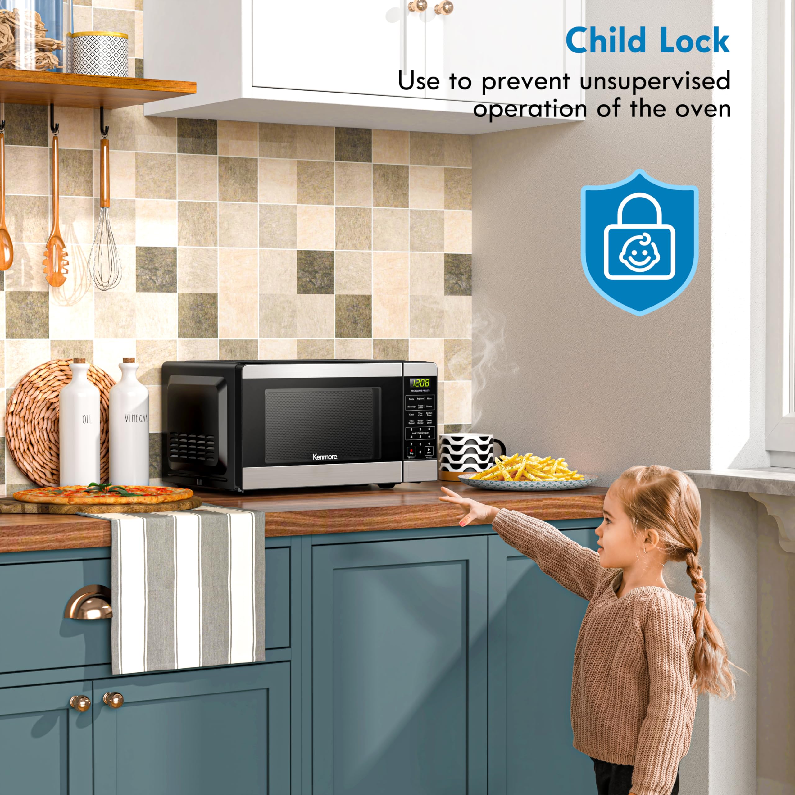 Kenmore Countertop Microwave, 6 Auto-Preset Menus, Child Lock, Defrost & Express Cooking Features, 900 Watt, .9 Cu Ft, Stainless Steel - Image 4