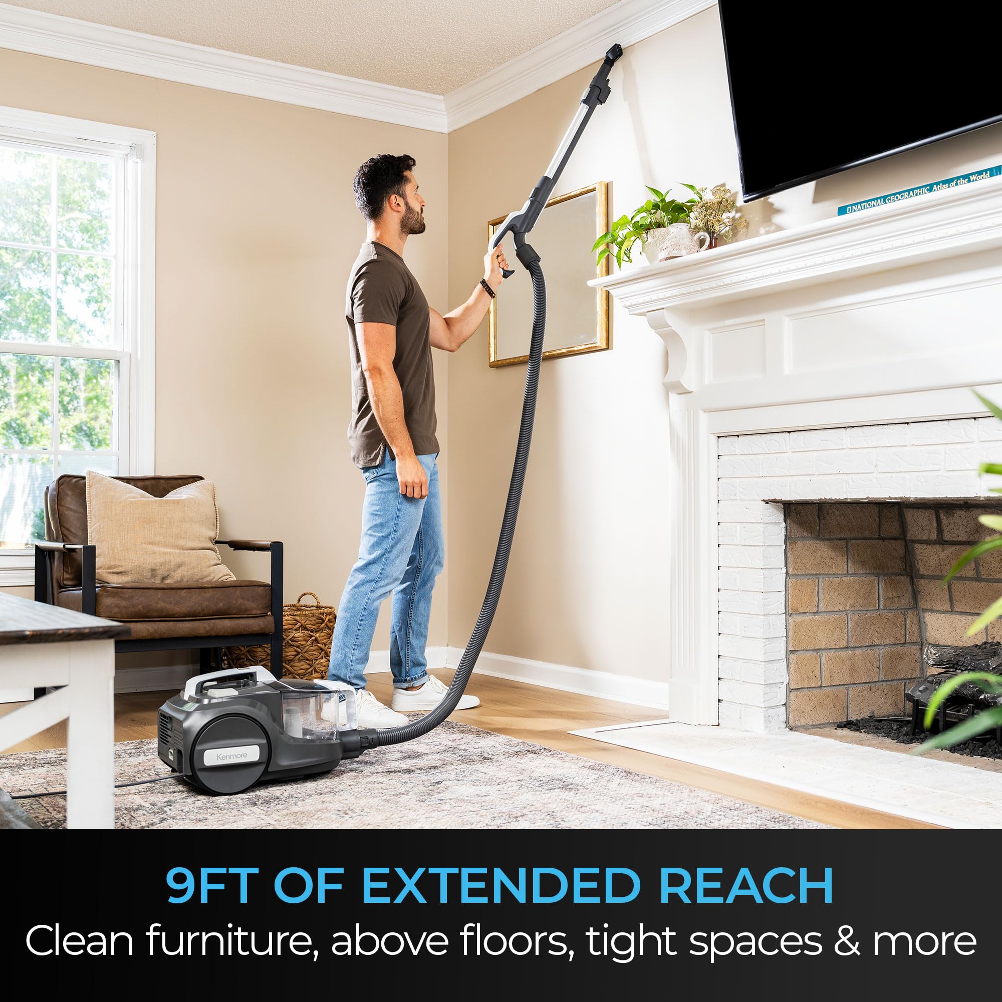 Kenmore DC5070 500 Series Bagless Canister Vacuum with Hair Eliminator Brushroll，2-Motor Cyclonic Technology, HEPA Filtration & 24' Auto Cord Rewind for Pet, Carpets, Hard Floors, Stairs, White - Image 5