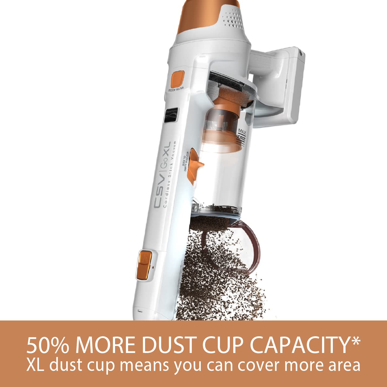 Kenmore DS4030 21.6V Cordless Stick Vacuum with EasyReach Wand, Lightweight Cleaner with 2-Speed Power Control, LED Headlight, Converts to Handheld for Hardwood Floors, Carpet & Pet Hair, Orange - Image 3