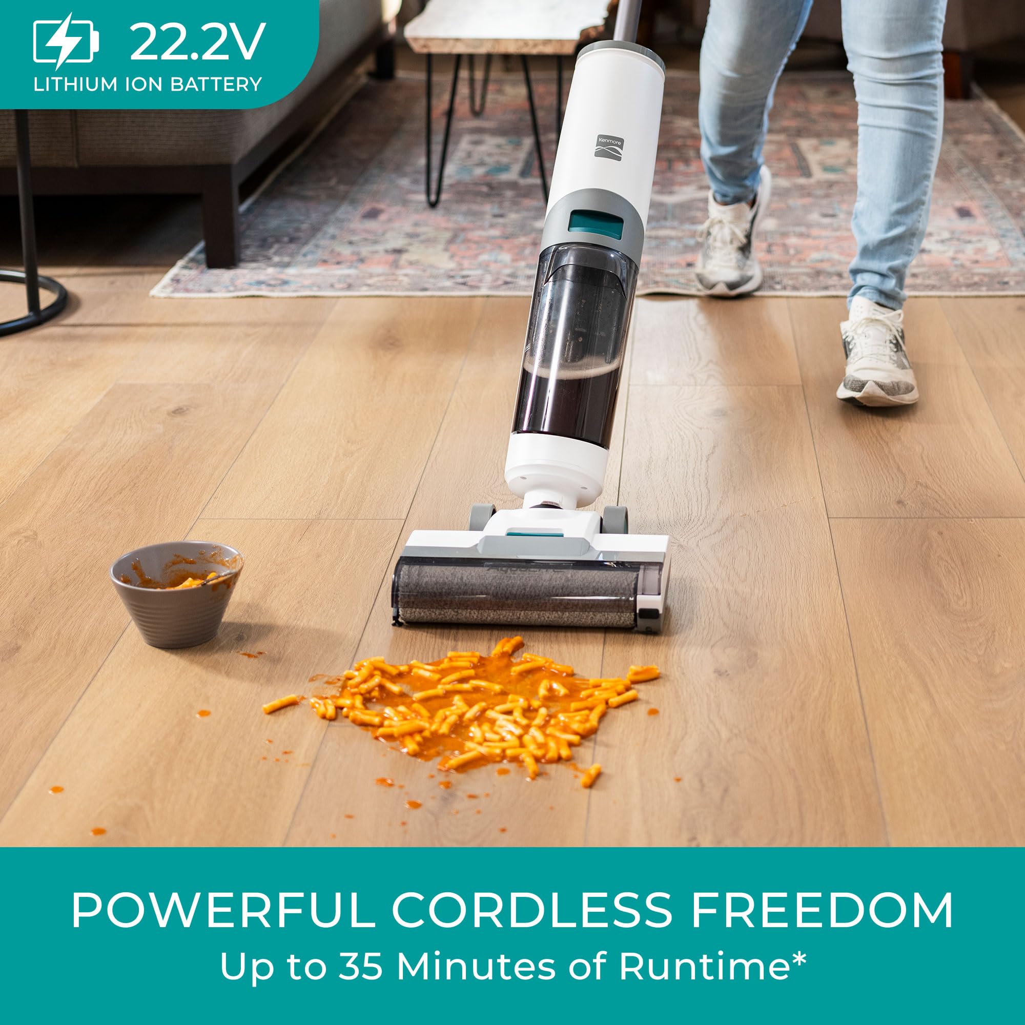Kenmore HF5010 AquaLite 3-in-1 Cordless Wet Dry Vacuum Hard Floor Cleaner with Automatic Air-Drying, 35mins Runtime & One Edge Self-Cleaning Mop for Multi-Surface and Messes - Image 5